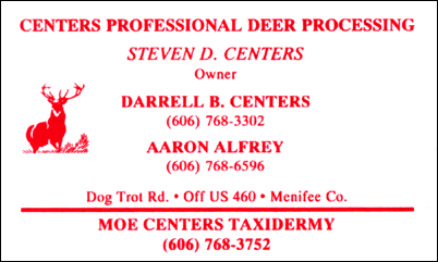Centers Professional Deer Processing - Menifee County, Kentucky