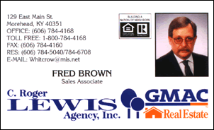 Fred Brown, Sales Associate - C. Roger Lewis Agency, Inc. - Morehead, Kentucky Real Estate